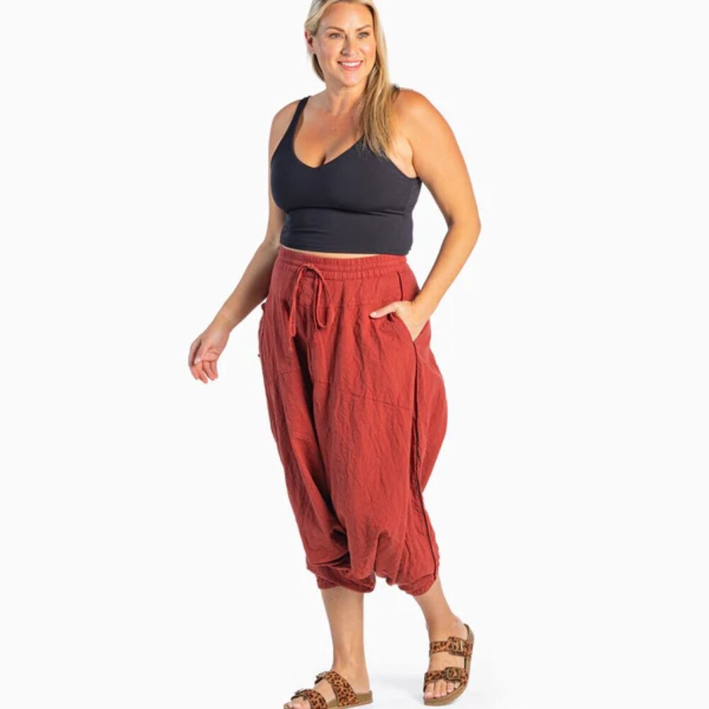 O.G. Solid Harem Pants Unisex Boho Festive Monk Style Lounge Travel Hippie Red - Picture 8 of 13